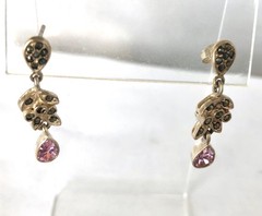 Vintage Pink Topaz Marcasite Dangle Stud Silver Earrings