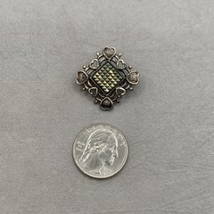 Vintage KC Sterling Silver Marcasite Hearts Boarder Diamond Shaped Brooch