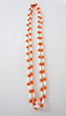 Vintage Glass Bead Mod Necklace 60’s White Orange XX Long 28 in