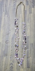 Long Layered Amethyst Chalcedony Crystal Bead Necklace Purple Pink Gold Tone