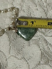 Vintage Jade Bracelet Polished Stone With White Faux Pearl Beads & Cable Links