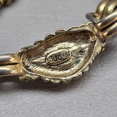 Vintage SJC Necklace Black Cabochon Gold Tone Silver Tone Link 16 Inch