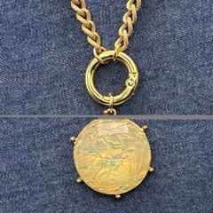 Vintage Gold Plated Chain Necklace, Vtg Faux Flash Opal, Magical Color