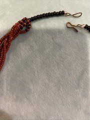 Vintage Handmade Statement Tribal Necklace with Wood, Metal & Red Beads 18”
