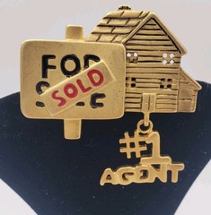 Vintage TONA Realtor Brooch Pin Tone #1 Agent Dangle Charm Matte Gold Tone