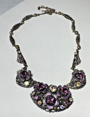 Vintage West Germany Purple AB Rhinestone Floral Demi Parure Jewelry Set