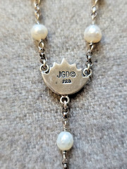 VTG JANICE GIRARDI JGD-LOTUS PEARL Y-Necklace/Rosary Style/Mala .925 Sterling