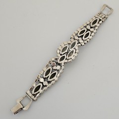 Vintage Bracelet Brooch Earring Set Smoky Gray AB Rhinestone Silver Tone