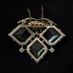 VTG Eisenberg Original Sterling Vermeil Fur Clip Uranium Glass Green Stones
