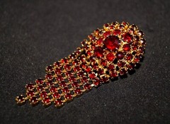 Vintage Bronze Soviet Brooch with garnet color stones pin Made in ussr