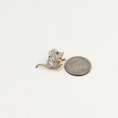 Vintage Clear Crystal Green Eyed Mouse Animal Gold Tone Lapel Pin