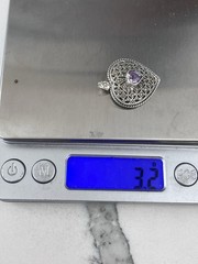 Vintage 925 Sterling Silver Deco Marcasite Purple Amethyst Heart Pendant