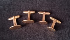 Vintage Yellow Gold-Filled Bullet Back Cufflinks Lot of 2 Oval & Round