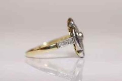 Art Deco Style Lab-Created Diamond & Sapphire Two Tone Ring 14K White Gold FN