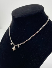 Antique Art Deco Silver Tone Rhinestone Emerald Cut Pendant Drop Necklace