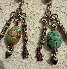Ends 6/30 Vintage Carved Scarab 2 inch Dangle Silver Earrings