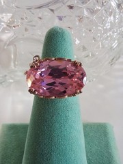 Pink Topaz CZ Statement Ring With Dangling Butterfly Charm 7 Sterling Silver