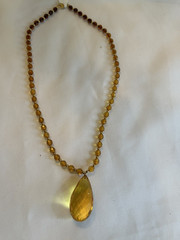 FACETED MIX COLOR BALTIC AMBR 925 STERLING GOLD PLATED NECKLACE LEMON DROP