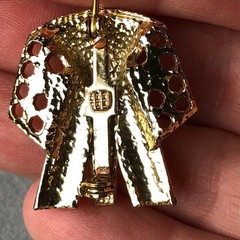 Vintage Elephant Brooch Mid Century Modern Gold Tone Rhinestone Red Eyes Mod Pin