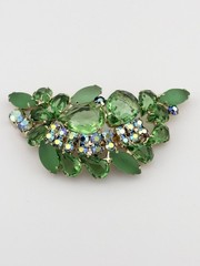 Vintage Brooch & Earrings Set W/ Green & AB Stones