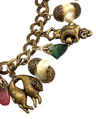 1950s MIRIAM HASKELL Unsigned Asian Charm Bracelet Semi Precious Stones 7.25″