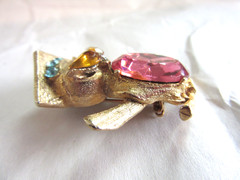 Vintage gold tone Wise Owl rhinestone pin