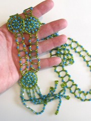 VINTAGE GLASS BEADED ART NOUVEAU ART DECO FLAPPER NECKLACE GYPSY CARAVAN ROSETTE