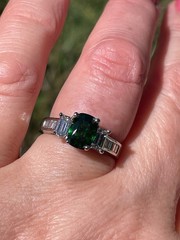 Vintage GIA 2.46ctw Natural Green Cushion Cut Tsavorite Diamond Platinum Ring