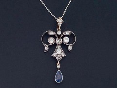 Art Deco Style Lab Created Sapphire & Diamond Wedding 14K White Gold FN Pendant