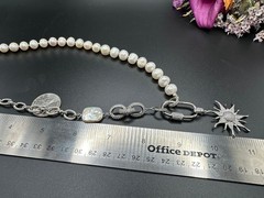 White natural pearl half chain necklace, cz removable pendant sun