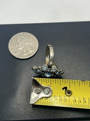 Navette pale blue rhinestone adjustable band cocktail vintage ring silver tone