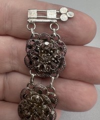 Vintage 800 Silver Filigree Floral Panel Bracelet 7” Ornate European Intricate