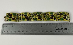 1950s 1970s MCM Enamel Copper Bracelet West Germany Mosaic Pattern Green Yellow