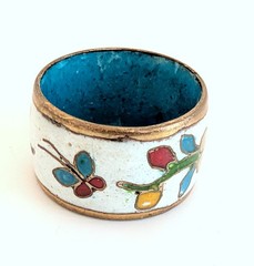 Vintage Wide Oriental Enamel Cloisonne Floral Band Ring 6.5