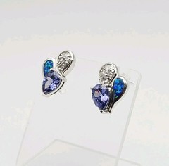 Sterling Silver 1.50ct TW Tanzanite, Opal & CZ Post Back Earrings