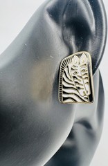 VTG Laurel Burch “Zebra Mare” Cloisonné Stud Earrings Gold Tone SIGNED 1” Fun