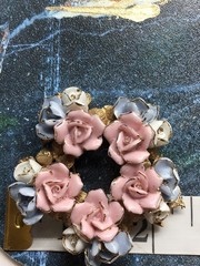 Vintage Porcelain Pastel Pink Blue White Roses Brooch