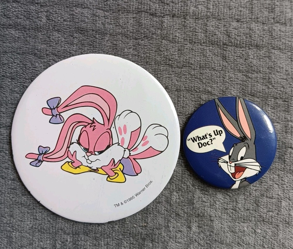 90s Vintage Looney Tunes Bunny Pinback Button Pins 1995 Babs & Bugs Cartoon