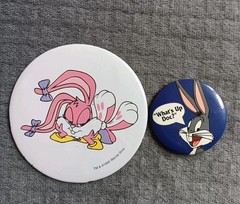 90s Vintage Looney Tunes Bunny Pinback Button Pins 1995 Babs & Bugs Cartoon