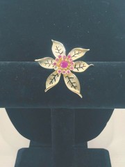 Vintage Sarah Coventry 1967 Fashion Flower Brooch Gold Tone Pink Rhinestone Pin