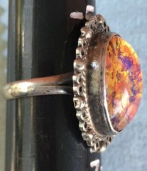 Vintage sterling ring Mexico faux fire opal signed Size 6