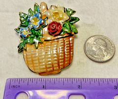 Vintage Ceramic Chalk Gorgeous Garden Flower Basket Homemade Brooch
