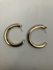 Vintage 1.5” Crystal Rhinestone Gold Tone Metal Hoop Earrings Pierced No Backs