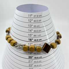 Vintage Earthy Tiger’s Eye & Wooden Square Bead Boho Statement Necklace Classic