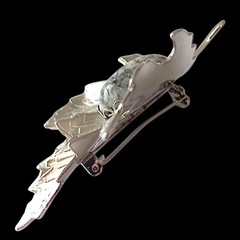 Vtg Jasper Stone Maple Leaf Brooch Pin Cabochon Silver Tone Autumn Harvest Fall