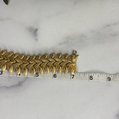 Vintage Signed Francois Brushed Gold Tone Leaf Design Wide Bracelet Safety Chain