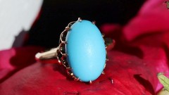 10k rose gold size 3 ring 2.50ct turquoise solitaire 1890’s antique 2.71gr N3188