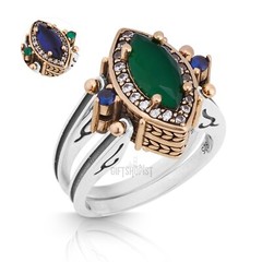 Turkish Reversible Marquise Cut Emerald Sapphire 925 Sterling Silver Ring