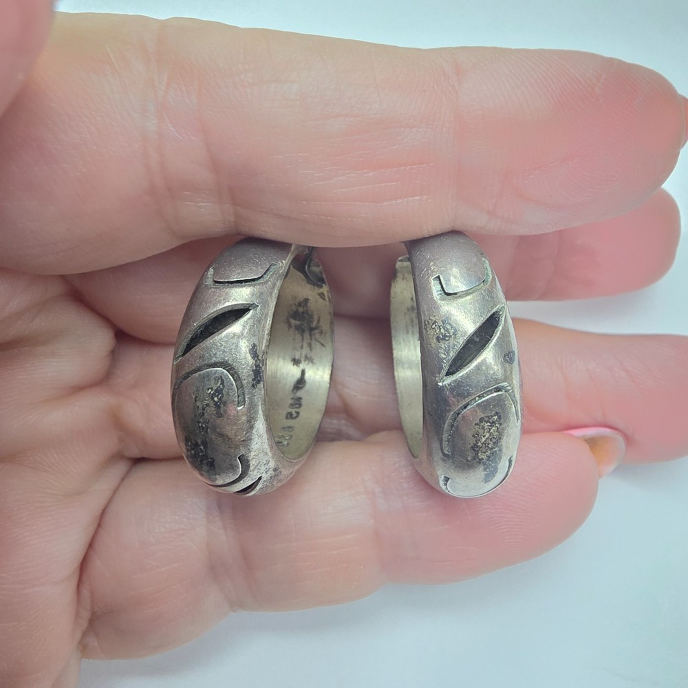 Flawed Mexico Sterling Silver 925 11 grams Hoop Dangle Pierced Earrings Vintage