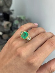 3.90 Ct Natural Emerald Art Deco Vintage Engagement Ring 14K Yellow Gold FN